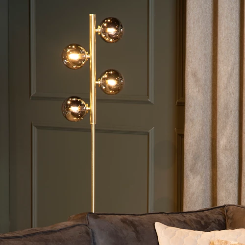 Lucide TYCHO - Vloerlamp - 4xG9 - Mat Goud / Messing - sfeer 1